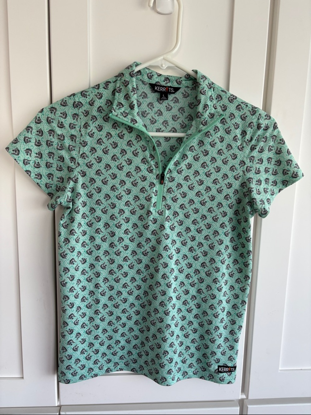 Kerrits Mint Green Short Sleeve Zip Polo with Dark Motif